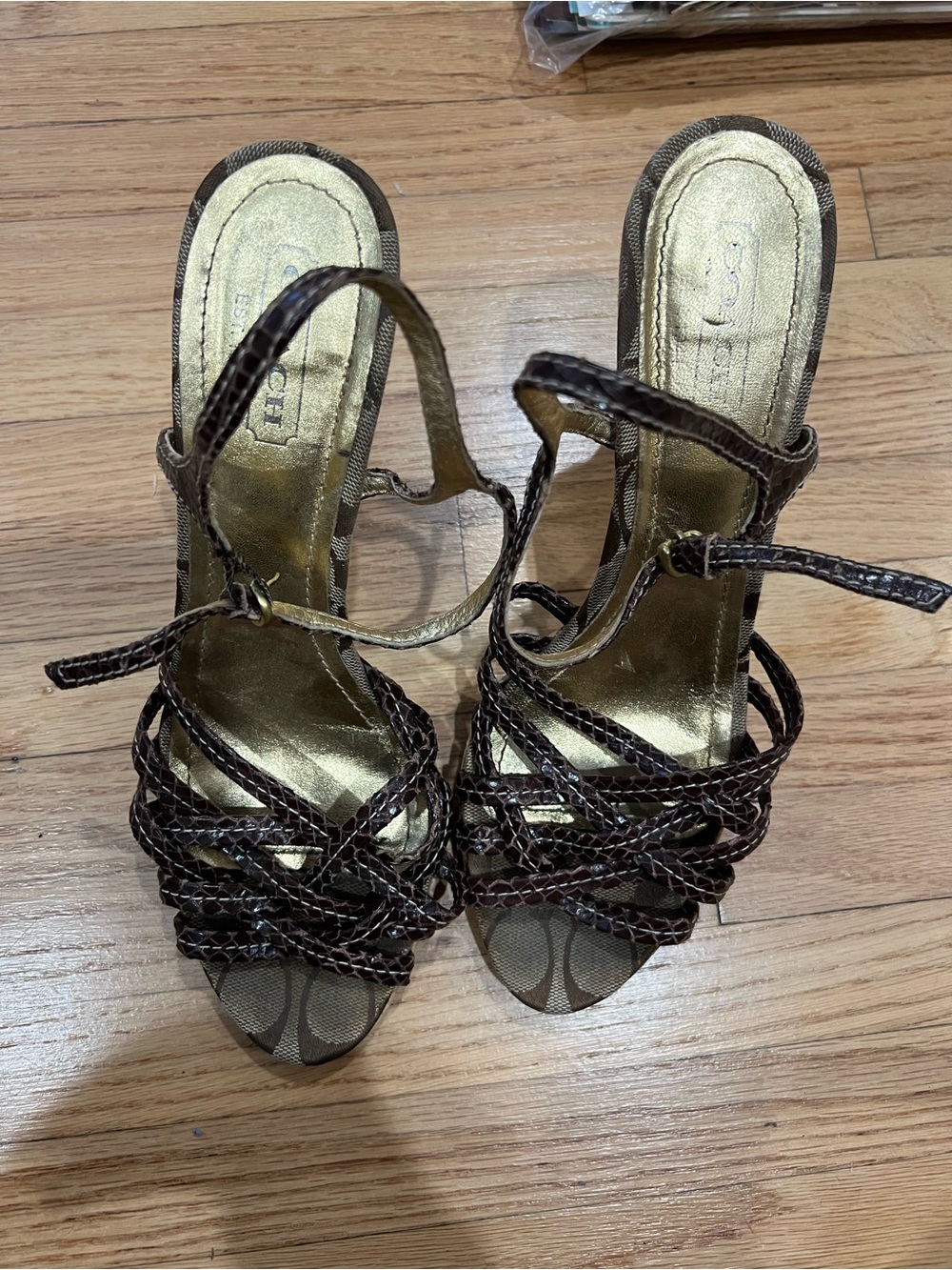 Coach Brown Braided Strappy Slingback Heels